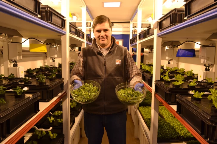 Ingeniero Jorge Birgi y la primer cosecha de verduras en Base Marambio